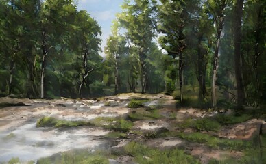 Obraz na płótnie Canvas a painting of an area with trees