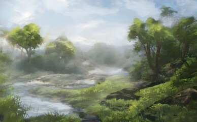 a digital image of the jungle in the mist