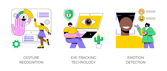 Sensor technology abstract concept vector illustration set. Gesture recognition, eye tracking technology, emotion detection, hands-free control, motion tracking, machine learning abstract metaphor.