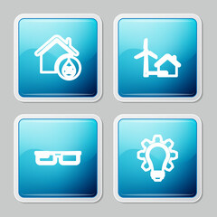 Set line House humidity, with wind turbine, Smart glasses and Light bulb and gear icon. Vector