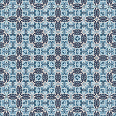 Indigo blue red batik geo nautical seamless pattern. Modern marin geometric kaleidoscope sailor print. Nantucket fabric textile style. Summer rustic masculine worn linen effect maritime decor. 