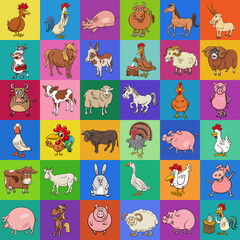 background design with funny cartoon farm animal characters