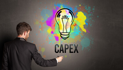 businessman drawing colorful light bulb