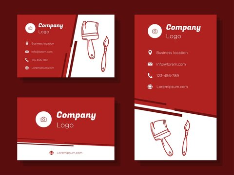 Painting service digital business card template, paint brush, roller corporate marketing advertisement, handyman renovation online invitation card, abstract flyer, creative banner design, isolated