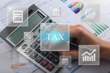 Financial government taxes tax concept. Businessman working  tax online return form for payment.