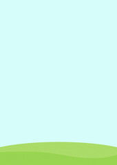 緑色の丘と青空の背景素材：晴れの日・ピクニック・草原のかわいいイメージ素材・A4比率
