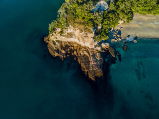 Sunrise over Cooks Beach coastline along the Coromandel Peninsula in New Zealand's North Island.