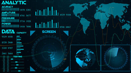 Technology interface HUD rotating on dark virtual screen with animated interface .radar HUD animation. Radar Gaps Navigation Screen Display ,bullet Shot & Futuristic Tracking.	