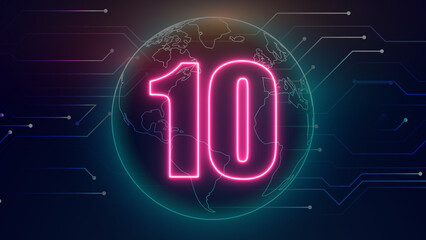 Neon number on black background. Learning numbers, serial number, price, place. 