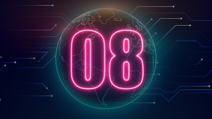 Neon number on black background. Learning numbers, serial number, price, place. 