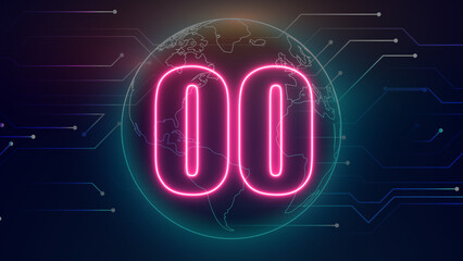 Neon number on black background. Learning numbers, serial number, price, place. 