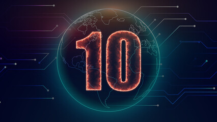 Neon number on black background. Learning numbers, serial number, price, place. 