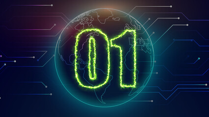 Neon number on black background. Learning numbers, serial number, price, place. 