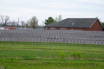 Fototapeta na wymiar Many solar panels at the field horizontal orientation, gray panels