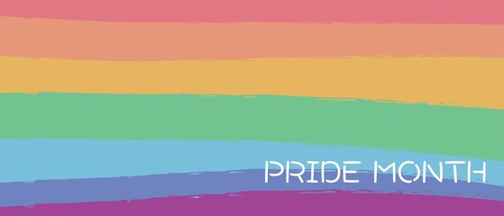 Happy Pride Month illustration decoration with Rainbow colors. LGBT Pride Month. Holiday concept. Template for background, banner, card, poster with text inscription. Vector illustration.