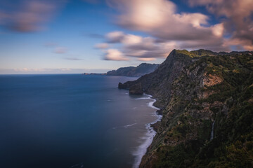 Santana, Madeira Island, Portugal - October 2021, Madeira north coast from Hotel Quinta do Furao. Long exposure picture.
