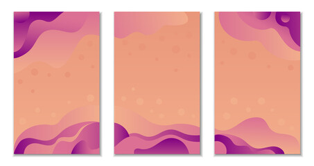 Set of modern abstract backgrounds, wavy fluid style in trendy coral, pink and violet colors, liquid dynamic gradient shapes composition for web, poster, book cover, booklet print, flyer