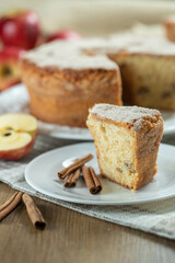 piece of Sponge cake or chiffon cake with apples so soft and delicious sliced ​​with...