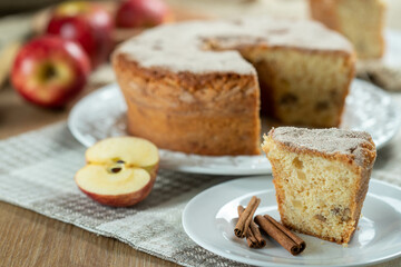 piece of Sponge cake or chiffon cake with apples so soft and delicious sliced ​​with...