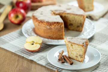 piece of Sponge cake or chiffon cake with apples so soft and delicious sliced ​​with...