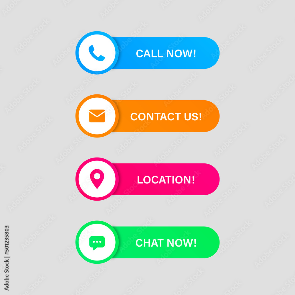 Poster contact us button . call now label banner and new location icon button chat now sign in modern banne