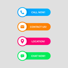 Contact us button . call now label banner and new location icon button chat now sign in modern banners buttons - call, message, chat, comment, location, icon
