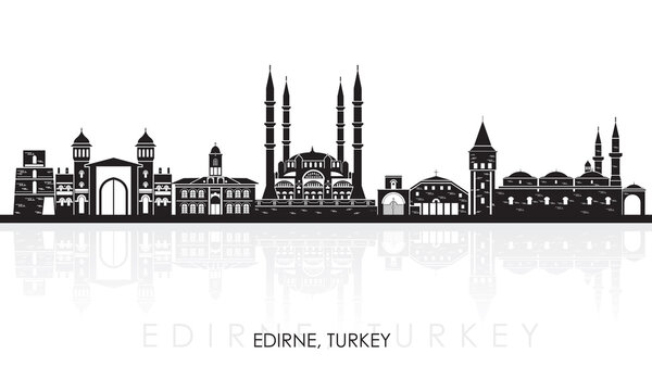Silhouette Skyline panorama of city of Edirne, Turkey - vector illustration