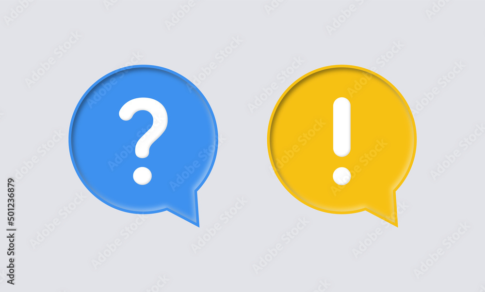 Aufkleber question mark exclamation mark icon in 3d speech bubble. warning notification sign and faq icon sign,  frequently asked questions. dialogue bubbles frame. message box with support, ask, info, icon