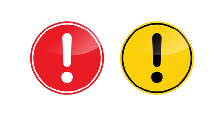 exclamation mark sign icon in yellow and red circle modern light frame , caution warning attention signs