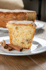 piece of sponge cake or chiffon cake with apples so soft and delicious sliced ​​with...