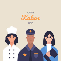 Naklejka premium Happy Labor day greeting card Workers
