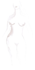 Portrait of a nude woman, figure, chest. Watercolor, art decoration, sketch. Illustration hand drawn modern