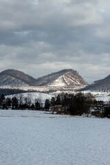 View of Cloudy Snow Covered Mountains in West Virginia in Winter