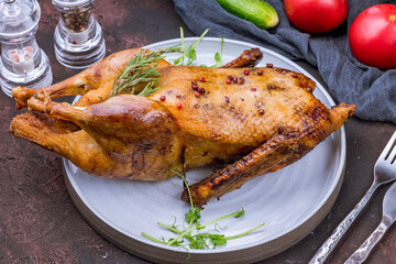 fried chicken tobacco on grey table on dark stone table