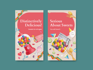 Instagram template with candy jelly party concept,watercolor style
