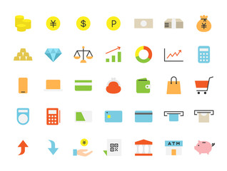 お金や金融に関するアイコンセット（線なし）