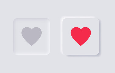 like button with love icon heart shape symbol - add to favorite icons - neumorphism ui ux app web icon in white neumorphic buttons