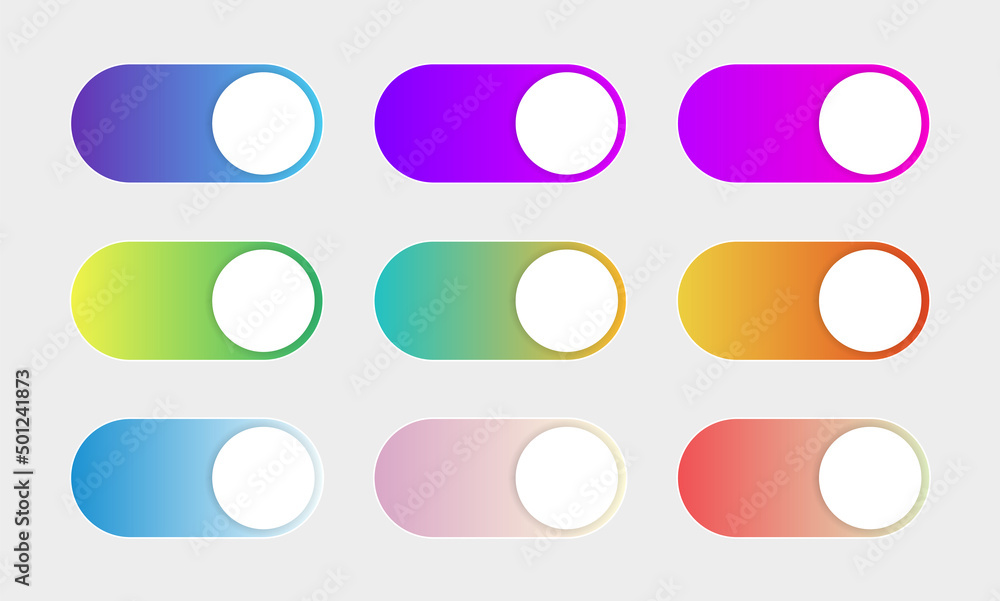 Poster switch toggle button - on off icons, yes or no with switch slider icon button in modern toggle - gradient switchers buttons for user interface, apps and website	