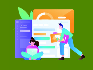 Internet workers collaborating with each other vector concept illustration
