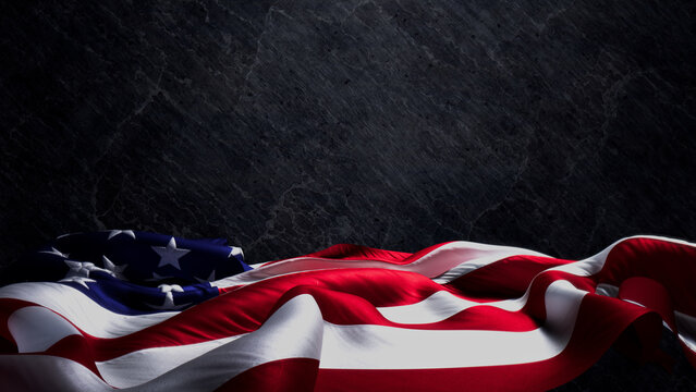 Memorial Day Banner. Premium Holiday Background featuring American Flag on Black Stone with Copy-Space.