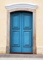 old  wooden blue door in brazil 