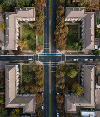 Fototapeta na wymiar Drove view of an Intersection in Las Condes, Santiago, Chile. 