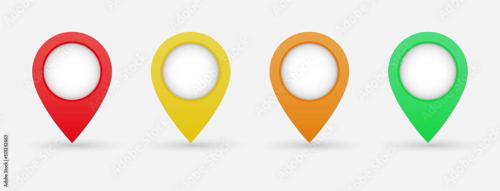 Aufkleber 3d location icon - map pointer modern glossy frame - place marker 3d icons. green, orange, yellow, r