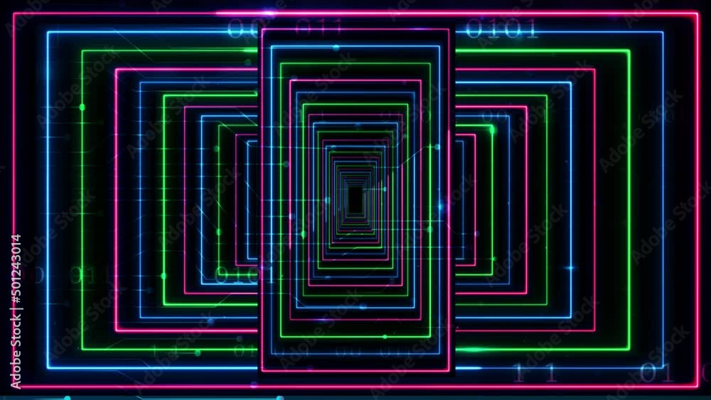 Poster neon tunnel background. neon line movement background animation.