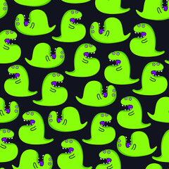 Obraz premium cartoon seamless pattern with funny green dinosaurs