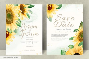 Wedding Invitation Card Set with Watercolor Sunflowers