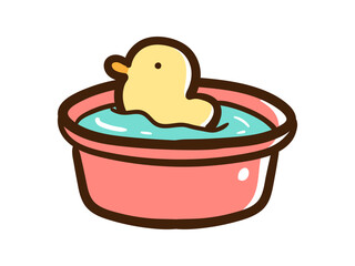 風呂桶にひよこが浮かんでいるかわいい手書き風イラスト © choconasu
