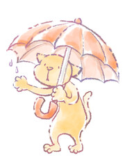 傘をさす猫のかわいいデフォルメイラスト
