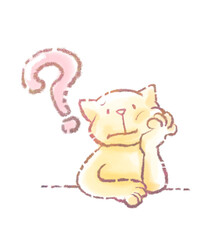 疑問に思う猫のふんわり可愛い手描きイラスト