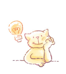 アイデアをひらめく猫のふんわり可愛い手描きイラスト
